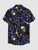 Chemise hawaïenne grande taille à boutons et poches pour homme, motif galaxie, crânes, lune, soleil et étoiles - Bleu XL