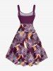 Plus Size Flowers Leaf Print Hawaii Tank Dress - Pourpre  S