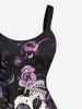 Plus Size Skulls Rose Flower Print Hawaii Tank Dress -  