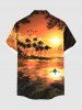 Plus Size Coconut Tree Bird Seascape Print Buttons Pocket Hawaii Shirt For Men -  