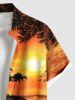 Plus Size Coconut Tree Bird Seascape Print Buttons Pocket Hawaii Shirt For Men -  