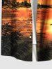 Plus Size Coconut Tree Bird Seascape Print Buttons Pocket Hawaii Shirt For Men -  