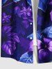 Plus Size Hibiscus Flowers Leaf Tropical Print Buttons Pocket Hawaii Shirt For Men -  