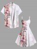 Plus Size Flowers Leaf Print Hawaii Tank Dress -  