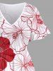 Plus Size Textured Hibiscus Flower Print Hawaii Split Pocket A Line Midi Dress -  
