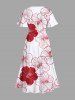 Plus Size Textured Hibiscus Flower Print Hawaii Split Pocket A Line Midi Dress -  