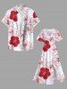 Plus Size Textured Hibiscus Flower Print Hawaii Split Pocket A Line Midi Dress -  