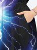 Plus Size Glitter Lightning Print Hawaii Split Pocket A Line Midi Dress -  
