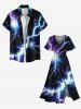 Plus Size Glitter Lightning Print Hawaii Split Pocket A Line Midi Dress -  