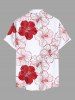 Plus Size Textured Hibiscus Flower Print Hawaii Button Pocket Shirt For Men -  