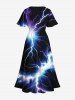 Plus Size Glitter Lightning Print Hawaii Split Pocket A Line Midi Dress -  