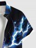 Chemise hawaïenne grande taille à imprimé éclairs pailletés et poches boutonnées pour homme - Noir 4XL