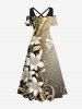 Plus Size Ombre Hibiscus Flower Leaf Print Hawaii Cold Shoulder Crisscross A Line Maxi Dress -  