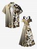Robe longue hawaïenne grande taille à imprimé floral et feuilles d'hibiscus ombré, épaules dénudées, croisée, coupe trapèze - café 6X