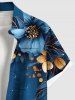 Plus Size Two Tone Hibiscus Flower Leaf Galaxy Print Hawaii Button Pocket Shirt For Men -  