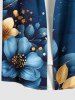 Plus Size Two Tone Hibiscus Flower Leaf Galaxy Print Hawaii Button Pocket Shirt For Men -  