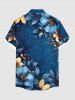 Plus Size Two Tone Hibiscus Flower Leaf Galaxy Print Hawaii Button Pocket Shirt For Men -  