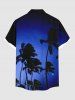 Plus Size Coconut Tree Ombre Galaxy Print Hawaii Button Pocket Shirt For Men -  