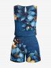 Plus Size Two Tone Hibiscus Flower Leaf Galaxy Print Hawaii Drawstring Pocket Romper -  