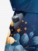 Plus Size Two Tone Hibiscus Flower Leaf Galaxy Print Hawaii Drawstring Pocket Romper -  