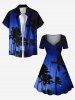 Plus Size Coconut Tree Ombre Galaxy Print Hawaii Cinched A Line Dress -  