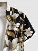 Plus Size Ombre Hibiscus Flower Leaf Print Hawaii Button Pocket Shirt For Men -  