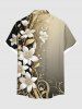 Plus Size Ombre Hibiscus Flower Leaf Print Hawaii Button Pocket Shirt For Men -  