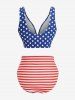 Plus Size Patriotic American Flag Print Deep V-neck Tankini Swimsuit -  