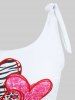 Plus Size Zebra Leopard Sparkling Sequin Heart Print Tie Shoulder Tankini Swimsuit -  