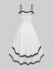 Hook-And-Eye Waist Ruched Panel Eyelash Lace Trim High Low Cami Dress -  
