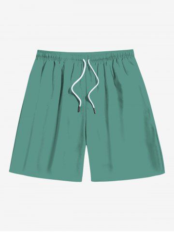 Plus Size Solid Color Drawstring Pockets Beach Shorts For Men - GREEN - L