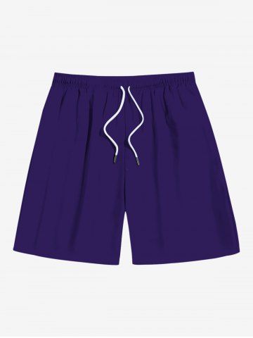Plus Size Solid Color Drawstring Pockets Beach Shorts For Men - BLUE - 8XL