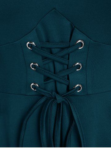 Gothic Plus Size Cold Shoulder Lace Up Grommet Handkerchief Chiffon Asymmetric Dress