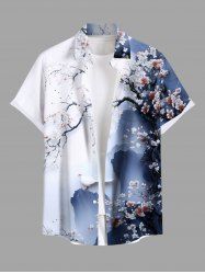 Chemise hawaïenne grande taille à imprimé fleurs de prunier de montagne, style chinois, boutons et poches, pour homme - Bleu profond 5XL