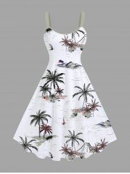 Plus Size Coconut Tree Sailboat Sea Waves Print Hawaii Tank Dress -  