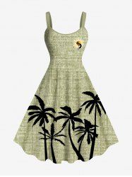 Plus Size Coconut Tree Sun Marled Print Hawaii Tank Dress -  