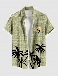 Plus Size Coconut Tree Sun Marled Print Buttons Pocket Hawaii Shirt For Men -  