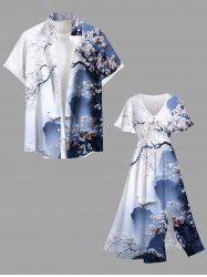 Chinese Style Mountain Plum Bossom Flowers Print Plus Size Matching Hawaii Beach Outfit For Couples -  