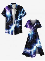Glitter Lightning Print Plus Size Matching Hawaii Beach Outfit For Couples -  