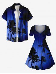 Coconut Tree Ombre Galaxy Print Plus Size Matching Hawaii Beach Outfit For Couples -  