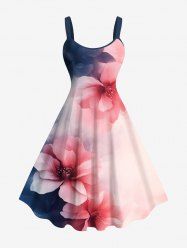 Plus Size Ombre Watercolor Flower Print Hawaii A Line Tank Dress -  