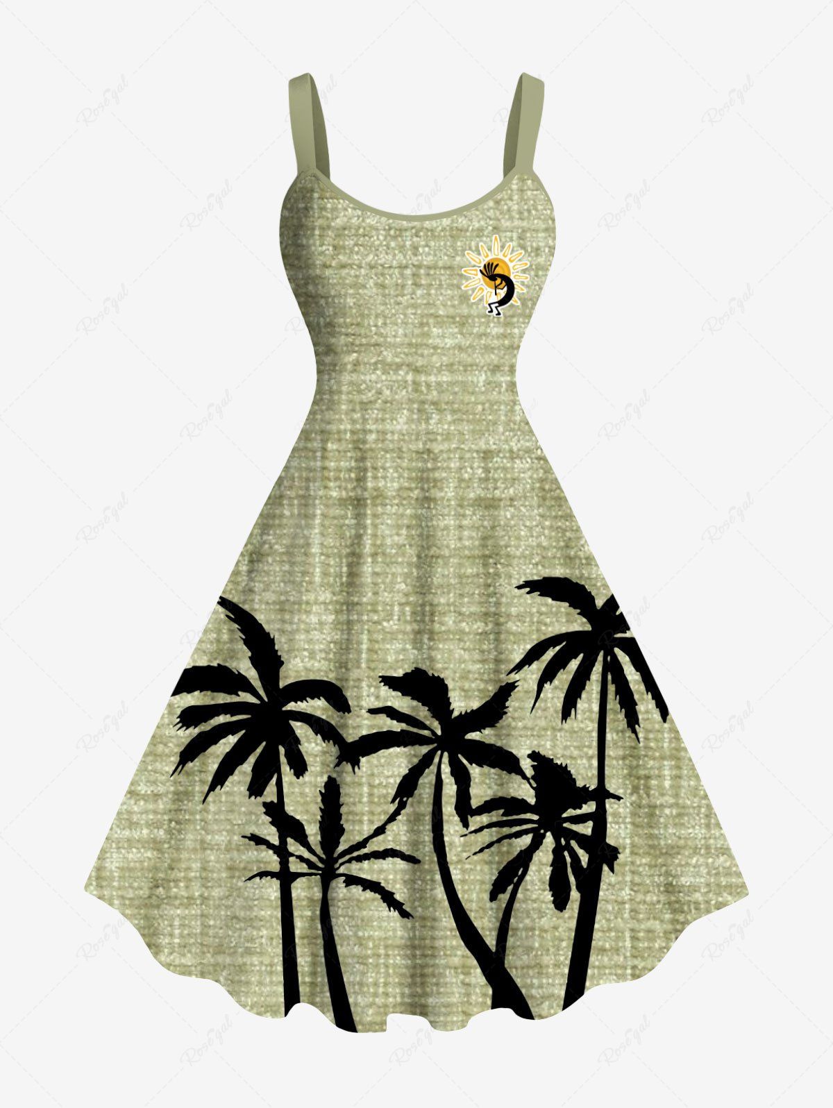 Robe débardeur hawaïenne grande taille à imprimé cocotier et soleil chiné Vert 6X