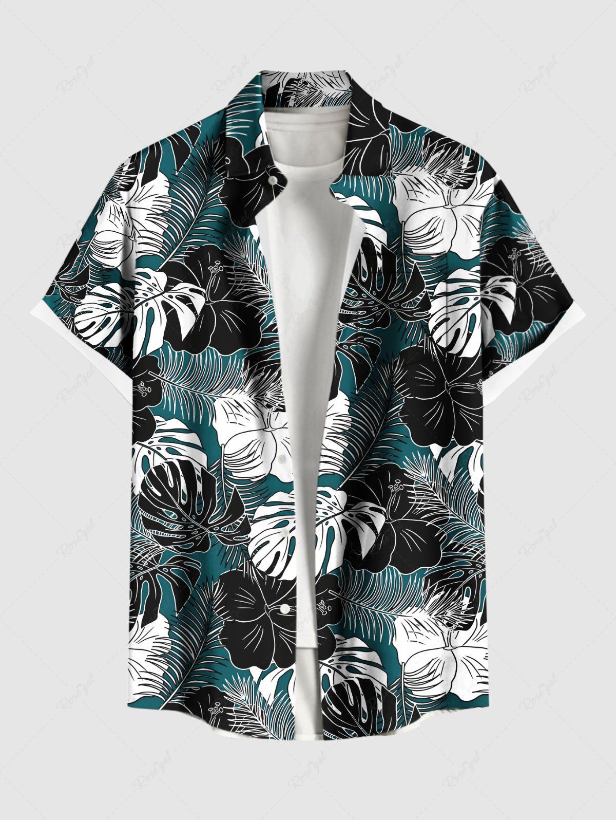 Chemise hawaïenne grande taille à imprimé feuilles tropicales et poches à boutons pour homme Vert profond 2XL