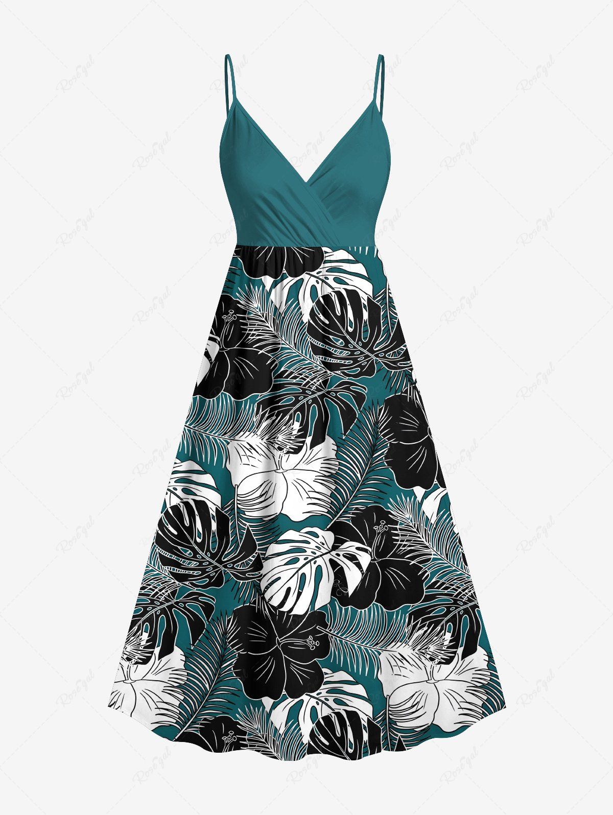 Robe camisole hawaïenne à imprimé feuilles tropicales grande taille Vert XXS