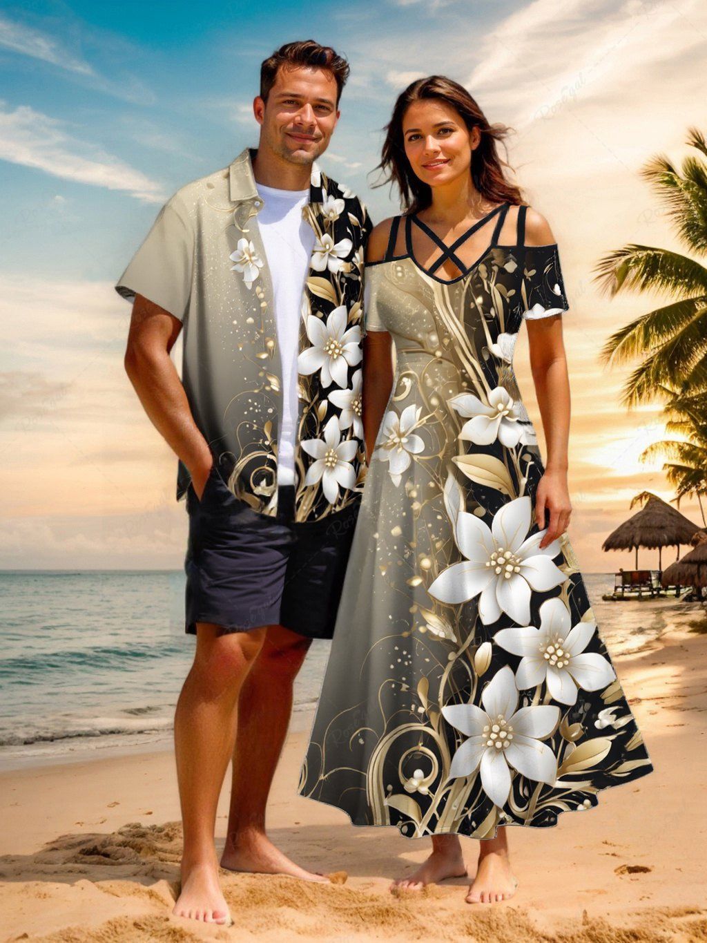 Hot Ombre Hibiscus Flower Leaf Print Plus Size Matching Hawaii Beach Outfit For Couples  