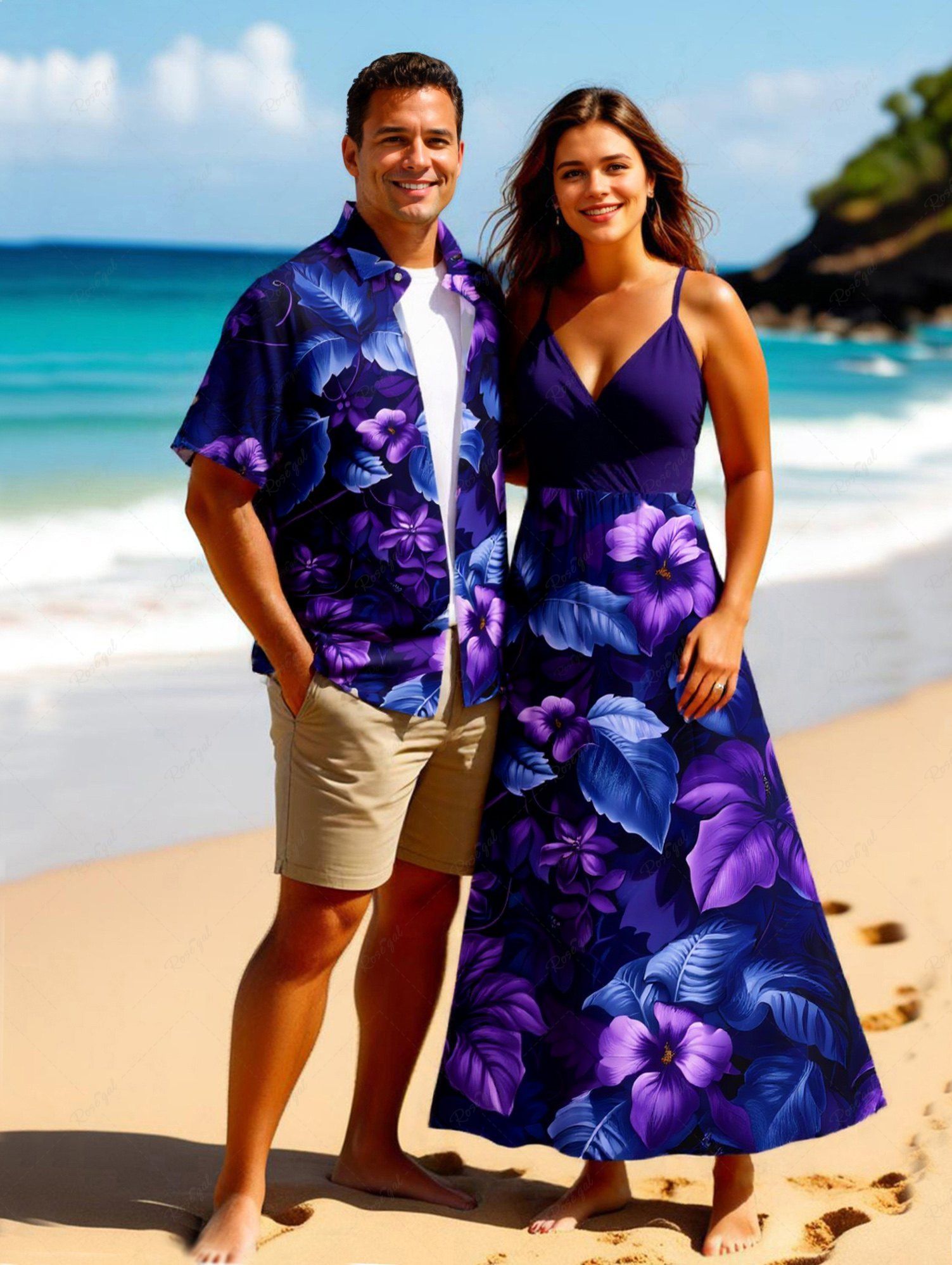 Shops Hibiscus Flowers Leaf Tropical Print Plus Size Matching Hawaii Beach Outfit For Couples  