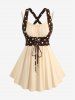 Polka Dot Print Lace Up 2 In 1 Tank Top and Scalloped Tassel Flare Pants Plus Size Outfit -  