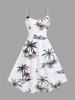 Tenue de plage hawaïenne assortie grande taille à imprimé cocotier et voilier et vagues pour couples - Blanc 