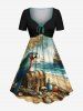 Distressed Sailboat Sea Wave Parrot Treasure Chest Skull Print Plus Size Matching Hawaii Beach Outfit For Couples -  