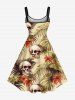 Skulls Tropical Leaf Hibiscus Flowers Print Plus Size Matching Hawaii Beach Outfit For Couples -  